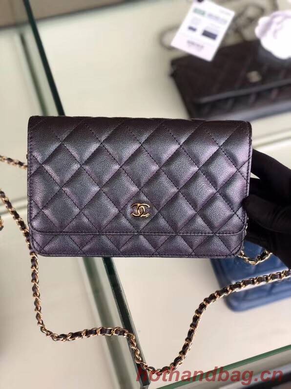 Chanel classic wallet on chain Grained Calfskin & gold-Tone Metal 33814 Pearlescent black