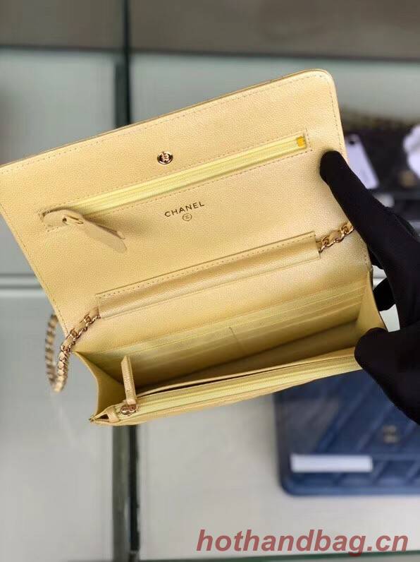 Chanel classic wallet on chain Grained Calfskin & gold-Tone Metal 33814 Pearlescent apricot