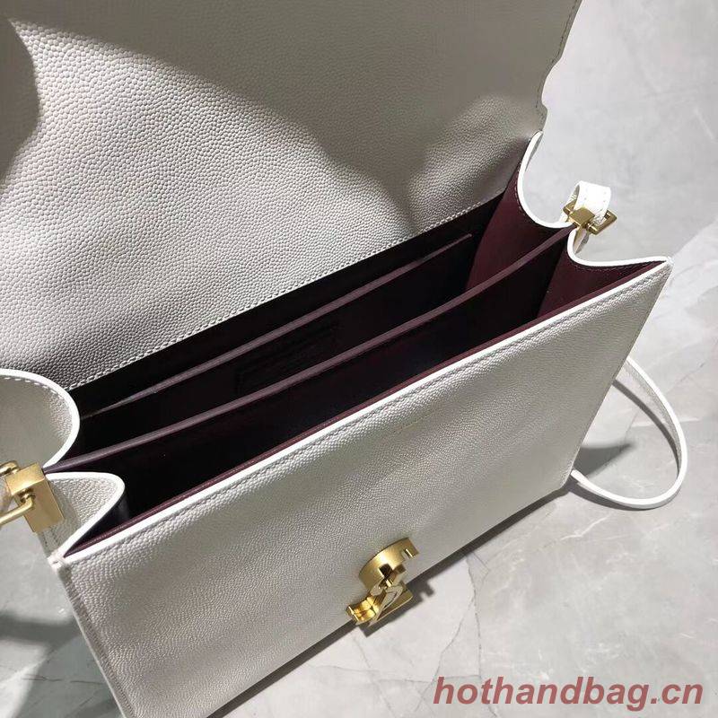 Yves Saint Laurent CASSANDRA TOP HANDLE MEDIUM BAG IN GRAIN DE POUDRE EMBOSSED LEATHER Y578000 White Yves Saint Laurent CASSANDRA TOP HANDLE MEDIUM BAG IN GRAIN DE POUDRE EMBOSSED LEATHER Y578000 White