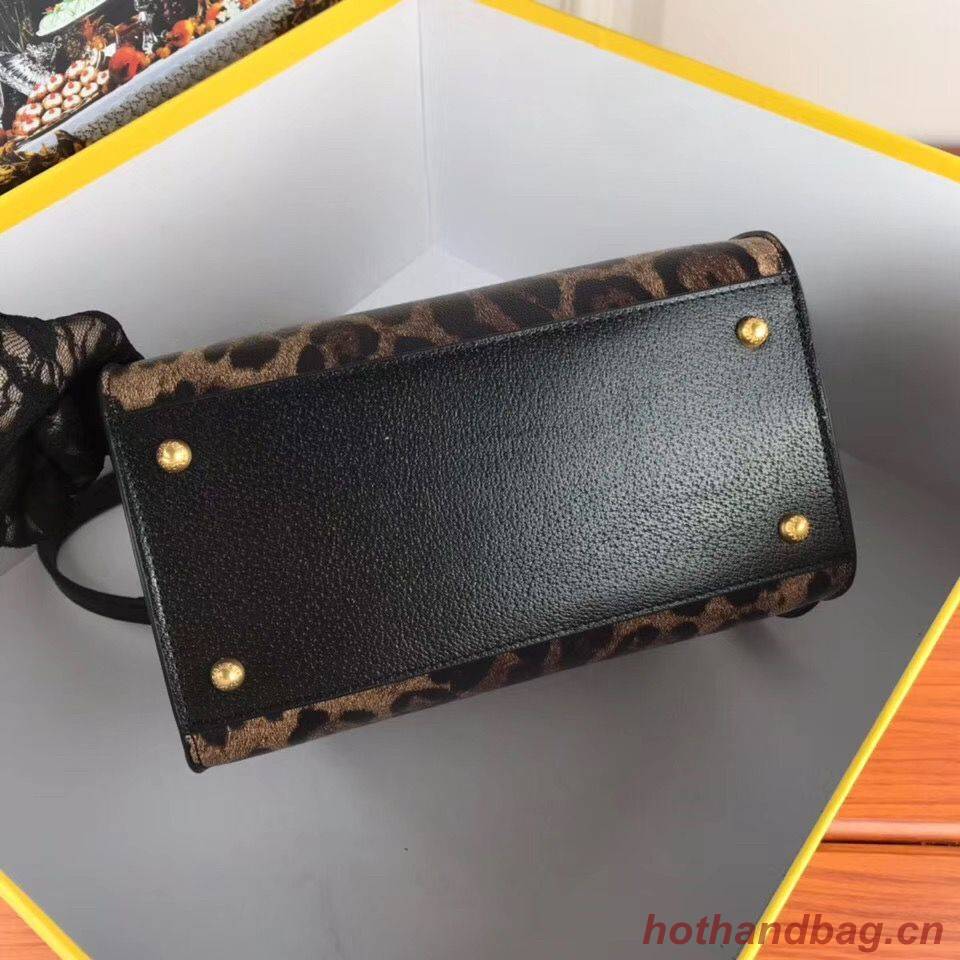 Dolce & Gabbana Leopard Leather Top Handle Bag DG8588 Brown