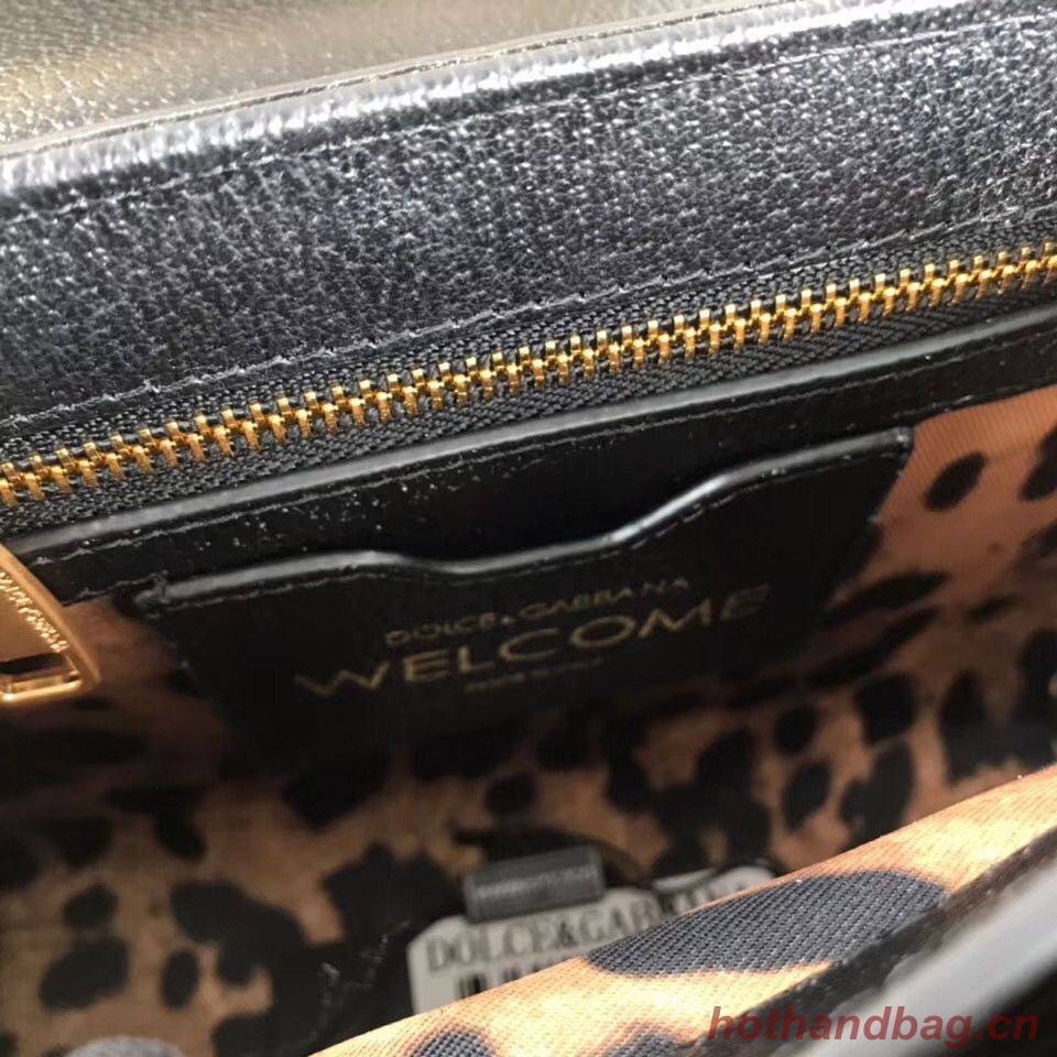 Dolce & Gabbana Leopard Leather Top Handle Bag DG8588 Brown