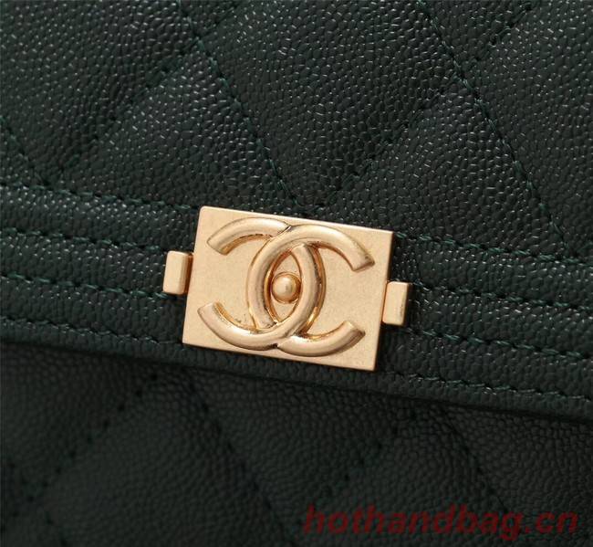Chanel Calfskin Leather & Gold-Tone Metal A80286 Blackish green