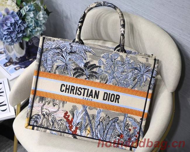 DIOR BOOK TOTE BAG IN EMBROIDERED CANVAS C1287 blue