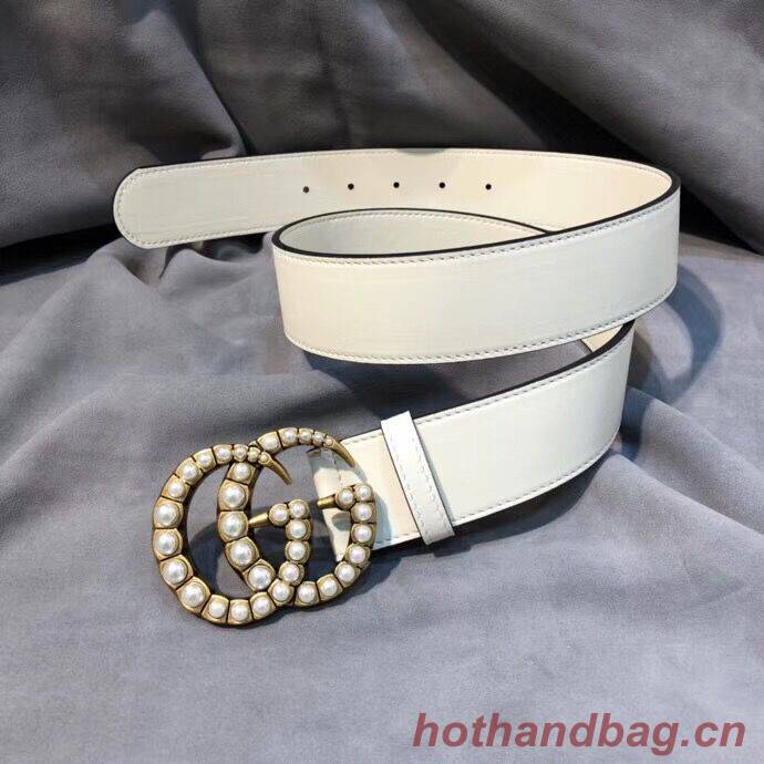 Gucci leather belt with pearl Double G 453261 white