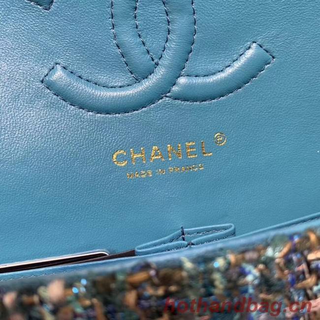 CHANEL Tweed Calfskin -Tone & Gold-Tone Metal 1112 blue