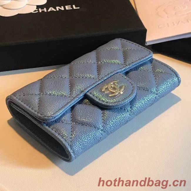 Chanel card holder Calfskin & Gold-Tone Metal A80799 blue