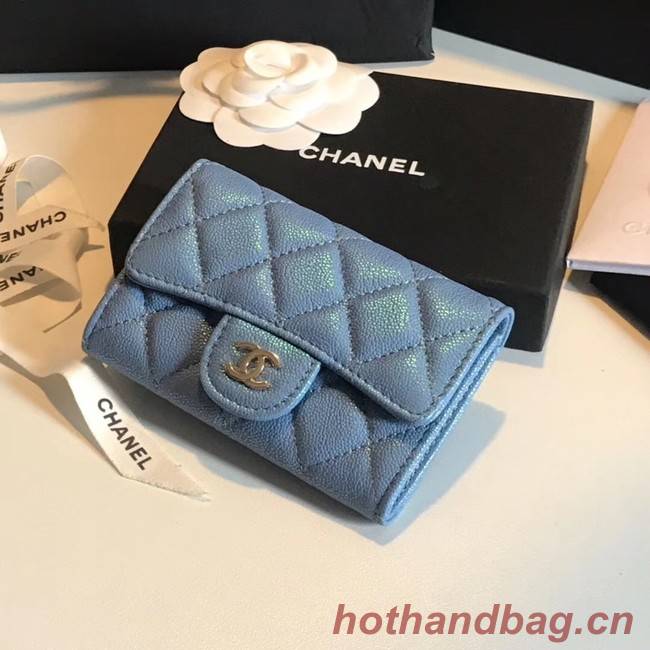 Chanel card holder Calfskin & Gold-Tone Metal A80799 blue