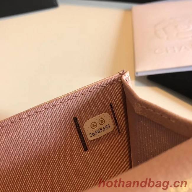 Chanel card holder Calfskin & Gold-Tone Metal A80799 pink