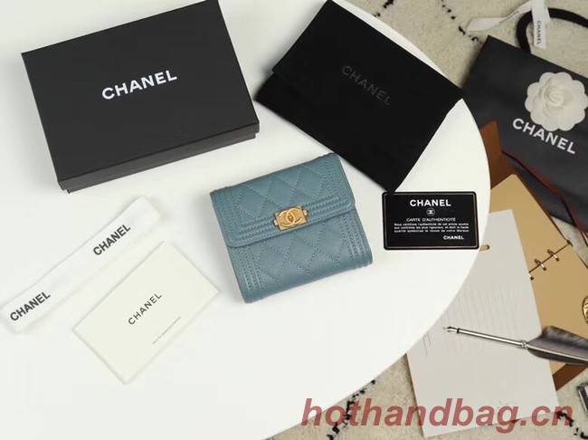 Chanel Calfskin Leather & Gold-Tone Metal A80734 light blue