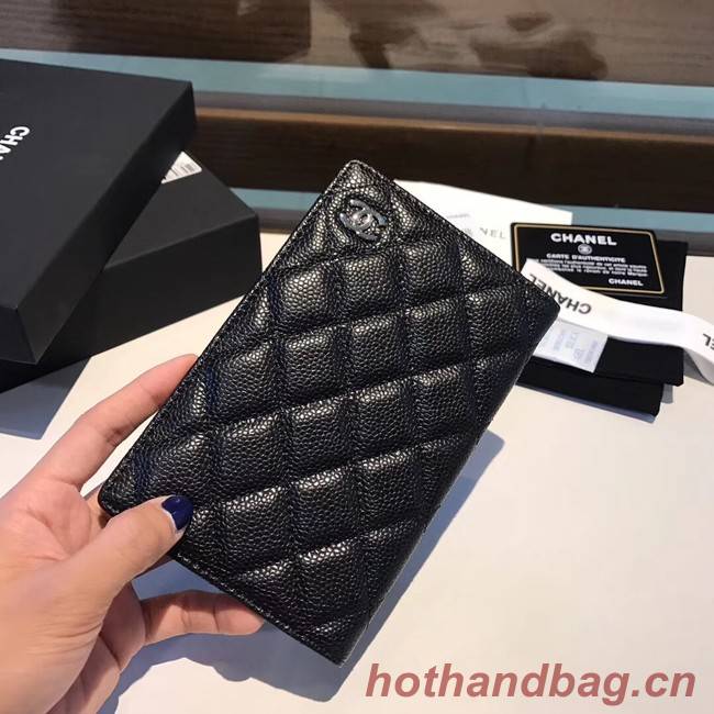 Chanel Calfskin Leather & Silver-Tone Metal Wallet A80385 Black