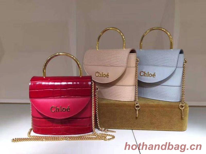 Chloe Small Aby Lock Chain Bag in Embossed Lizard Effect on Calfskin & Goatskin 3S035 Apricot