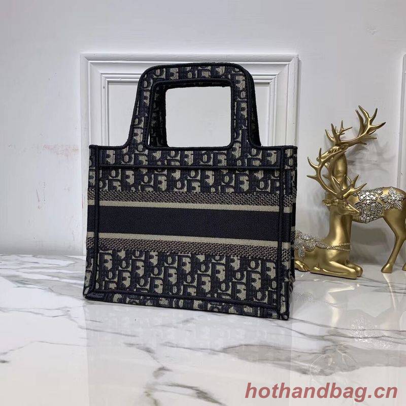 DIOR TOTE BAG IN EMBROIDERED CANVAS C0195 Navy Blue