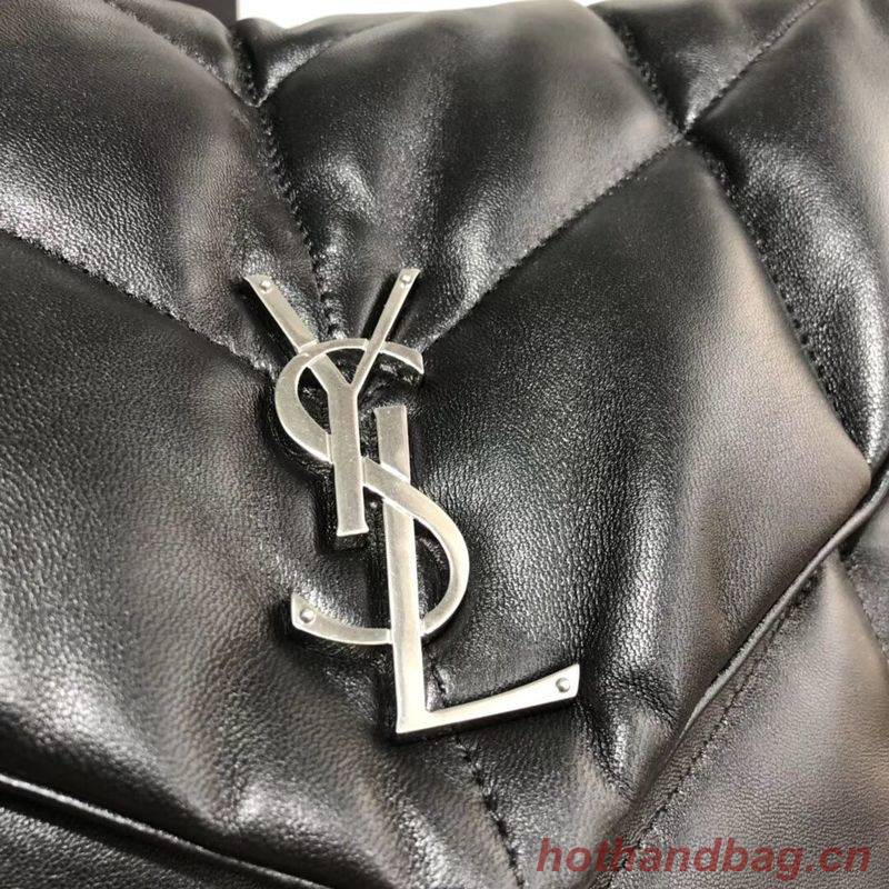 Yves Saint Laurent LOULOU PUFFER MEDIUM BAG IN QUILTED CRINKLED MATTE LEATHER Y577475 Black