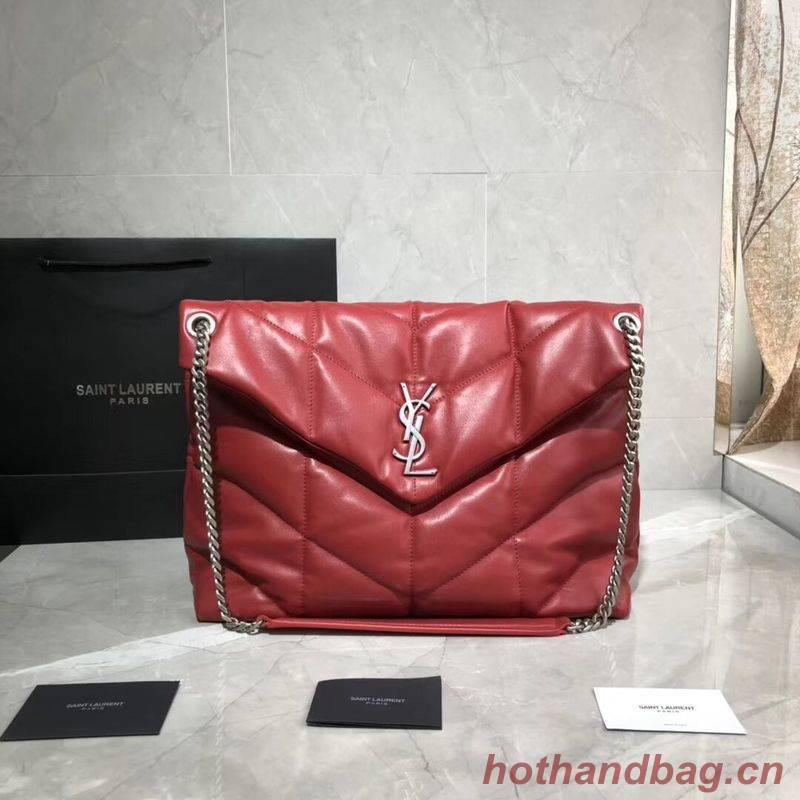 Yves Saint Laurent LOULOU PUFFER MEDIUM BAG IN QUILTED CRINKLED MATTE LEATHER Y577475 Red