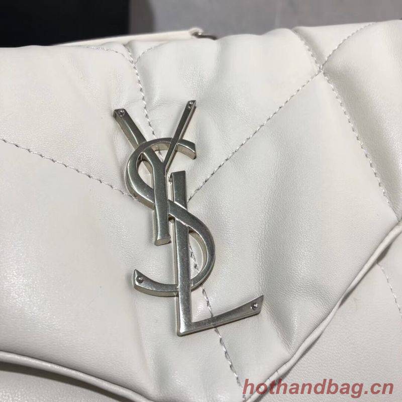 Yves Saint Laurent LOULOU PUFFER SMALL BAG IN QUILTED CRINKLED MATTE LEATHER Y577476 White