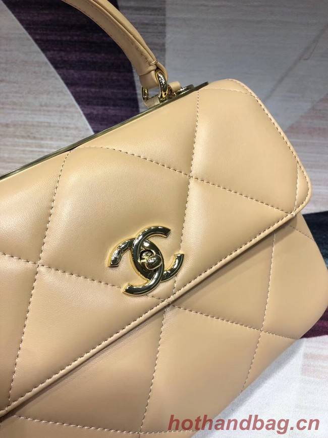 Chanel CC original lambskin top handle flap bag A92236 apricot&Gold-Tone Metal