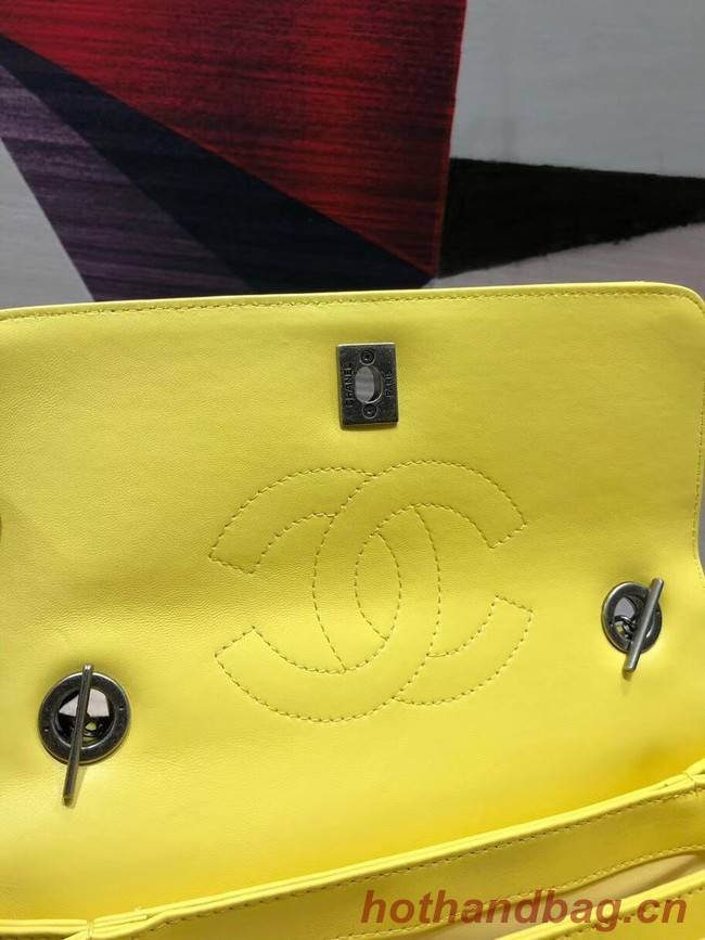 Chanel CC original lambskin top handle flap bag A92236 lemon&silver-Tone Metal
