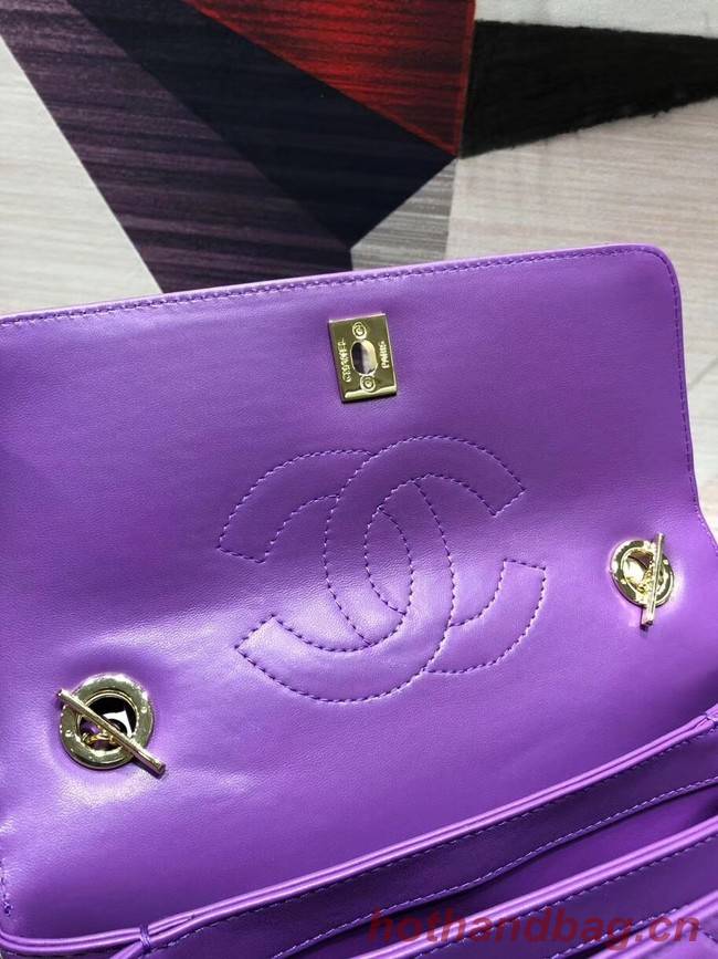 Chanel CC original lambskin top handle flap bag A92236 purple&Gold-Tone Metal