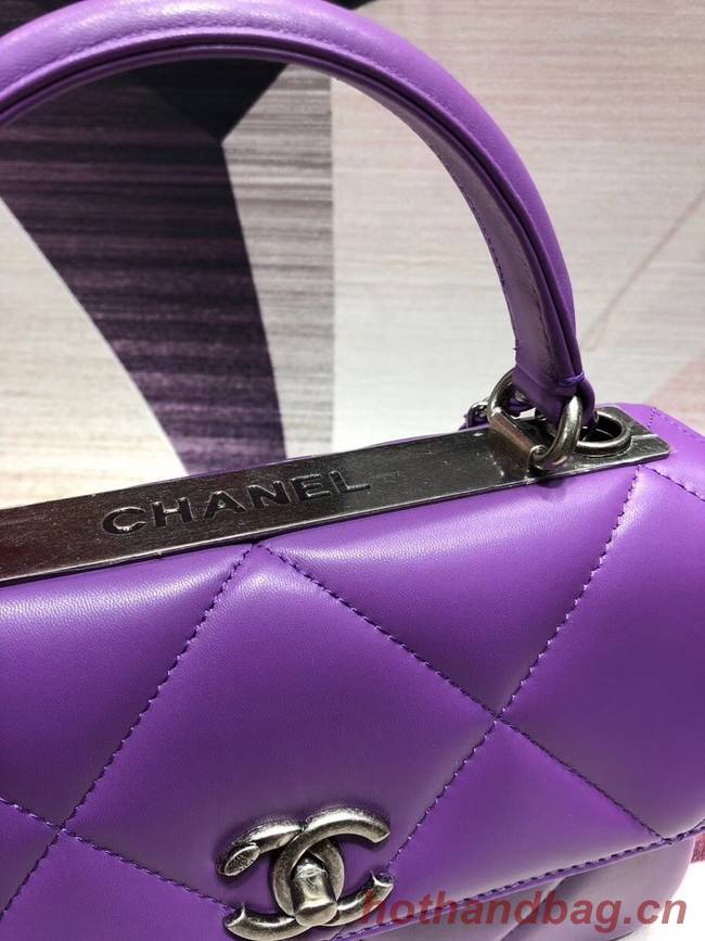Chanel CC original lambskin top handle flap bag A92236 purple&silver-Tone Metal