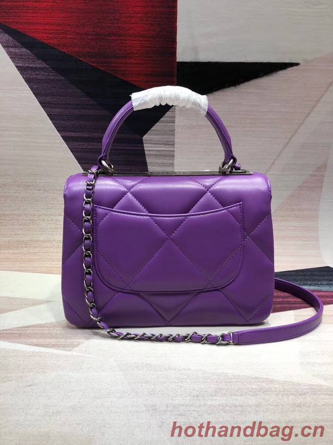 Chanel CC original lambskin top handle flap bag A92236 purple&silver-Tone Metal