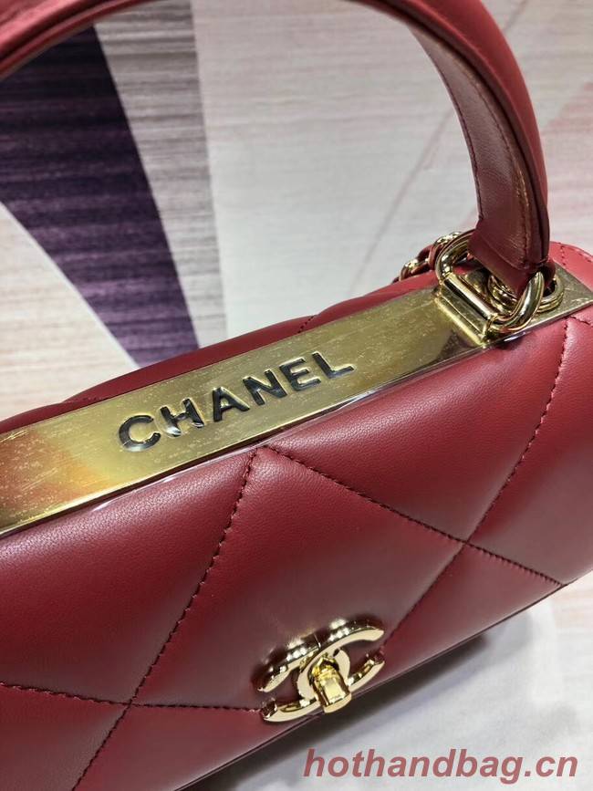 Chanel CC original lambskin top handle flap bag A92236 red&Gold-Tone Metal