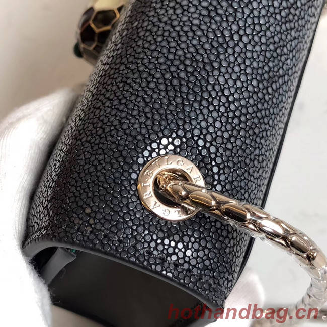 BVLGARI Serpenti Forever Shoulder Bag Pearl fish skin&Calfskin Leather 289012 black