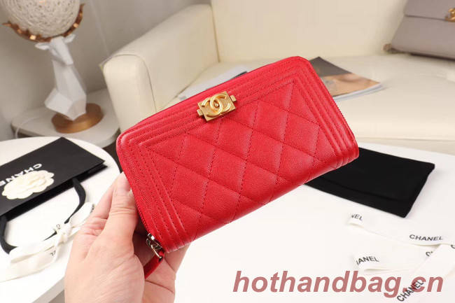 Chanel Calfskin Leather & Gold-Tone Metal Wallet A80566 red