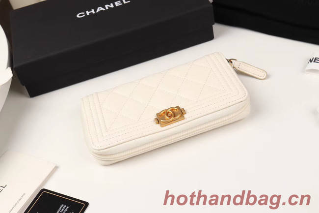 Chanel Calfskin Leather & Gold-Tone Metal Wallet A80566 white