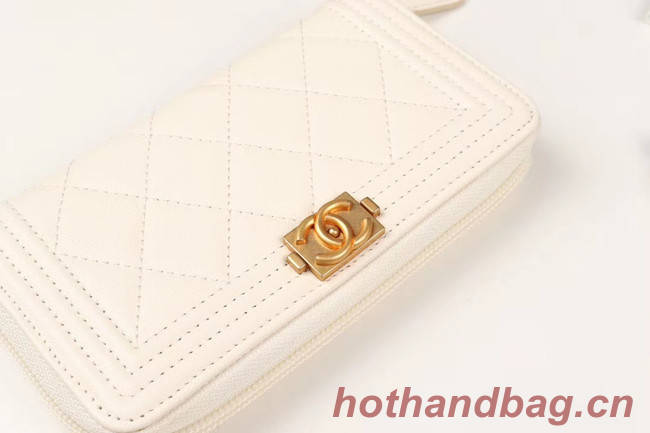 Chanel Calfskin Leather & Gold-Tone Metal Wallet A80566 white
