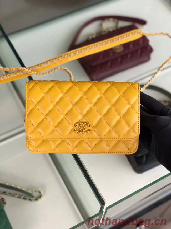 Chanel Original Leather Chain Wallet AP0724 yellow