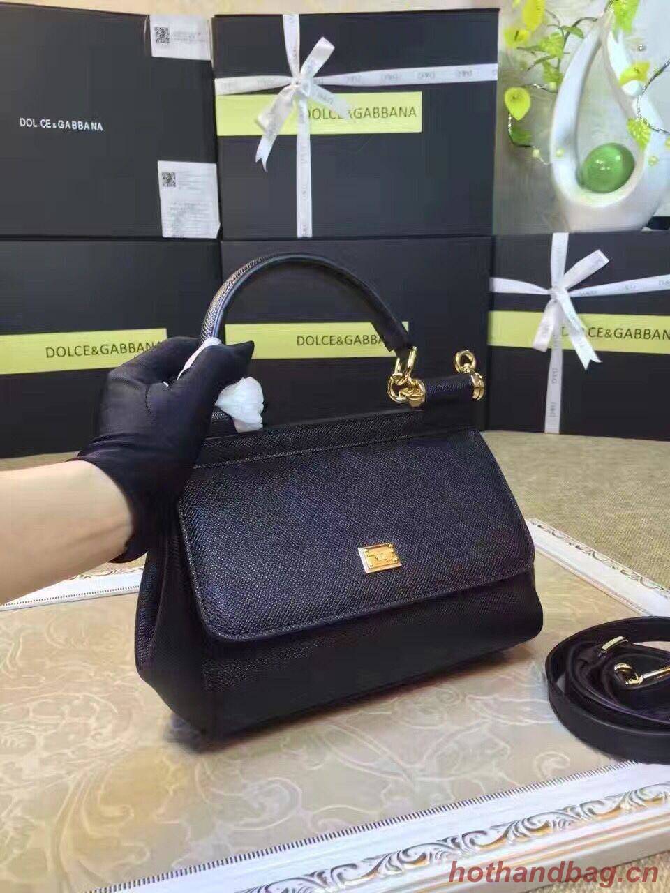 Dolce & Gabbana SICILY Calfskin Tote Bag BB4137 Black