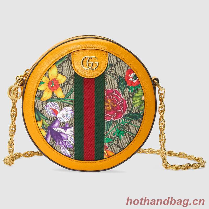 Gucci Ophidia series GG flower round Mini Shoulder Bag 550618 yellow