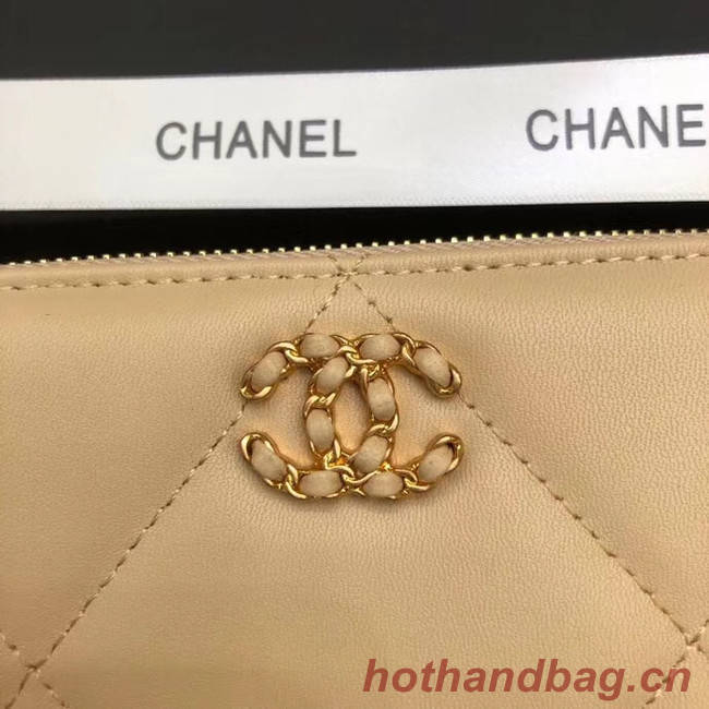 Chanel sheepskin & Gold-Tone Metal Wallet A6870 apricot