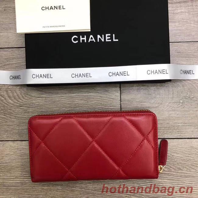 Chanel sheepskin & Gold-Tone Metal Wallet A6870 red