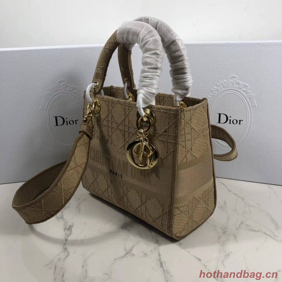 LADY DIOR TOTE BAG IN EMBROIDERED CANVAS C4532 apricot