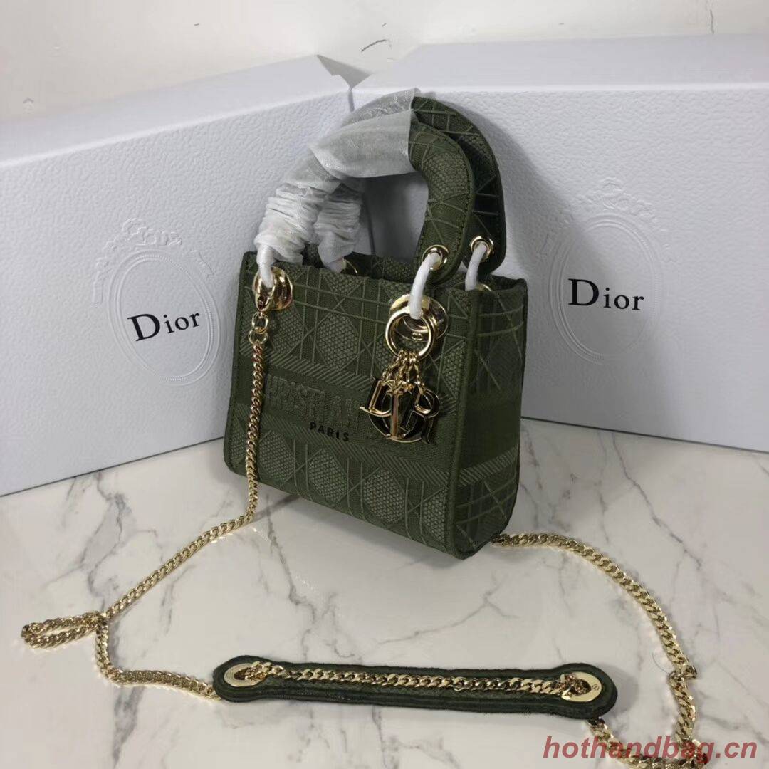 MINI LADY DIOR TOTE BAG IN EMBROIDERED CANVAS C4531 Blackish green