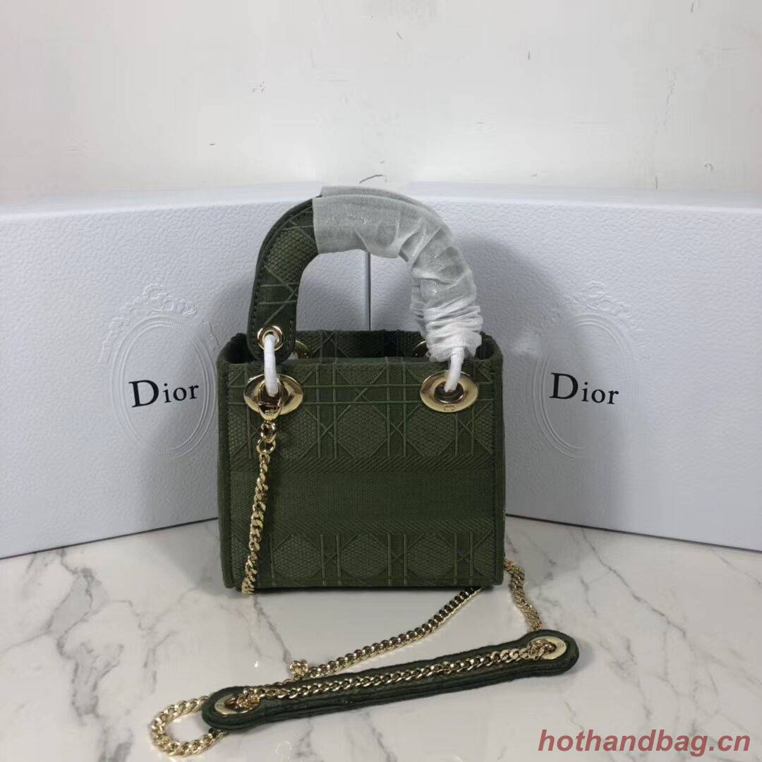 MINI LADY DIOR TOTE BAG IN EMBROIDERED CANVAS C4531 Blackish green
