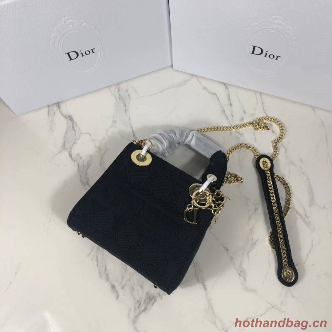 MINI LADY  DIOR TOTE BAG IN EMBROIDERED CANVAS C4531 black