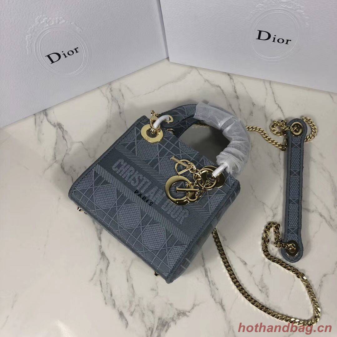 MINI LADY DIOR TOTE BAG IN EMBROIDERED CANVAS C4531 grey blue