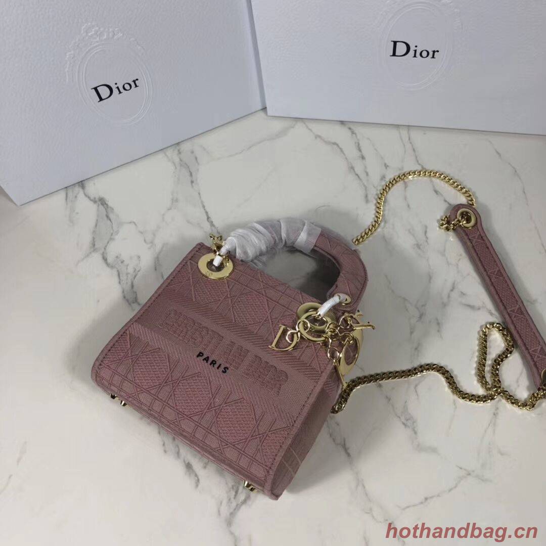 MINI LADY DIOR TOTE BAG IN EMBROIDERED CANVAS C4531 pink