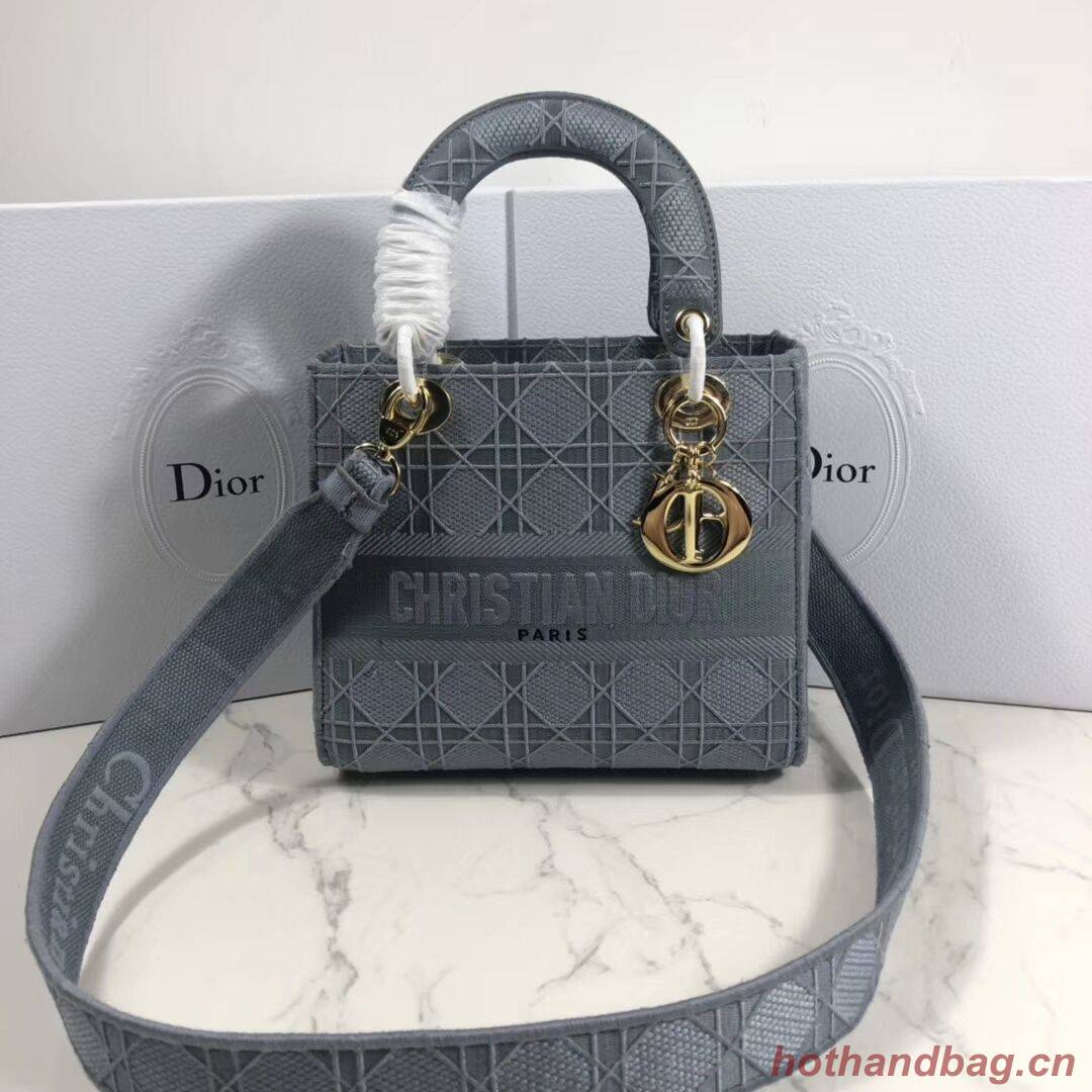 LADY DIOR TOTE BAG IN EMBROIDERED CANVAS C4532 grey blue
