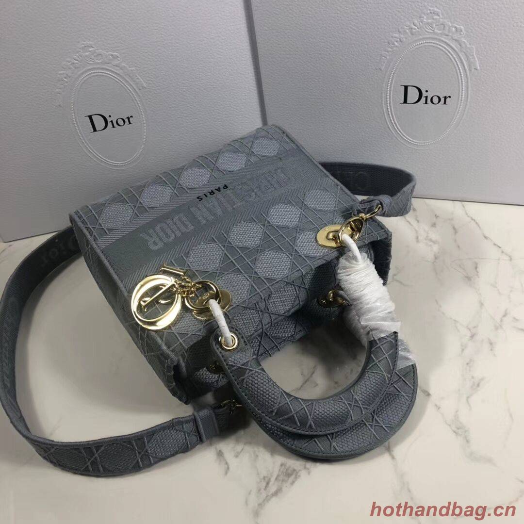 LADY DIOR TOTE BAG IN EMBROIDERED CANVAS C4532 grey blue
