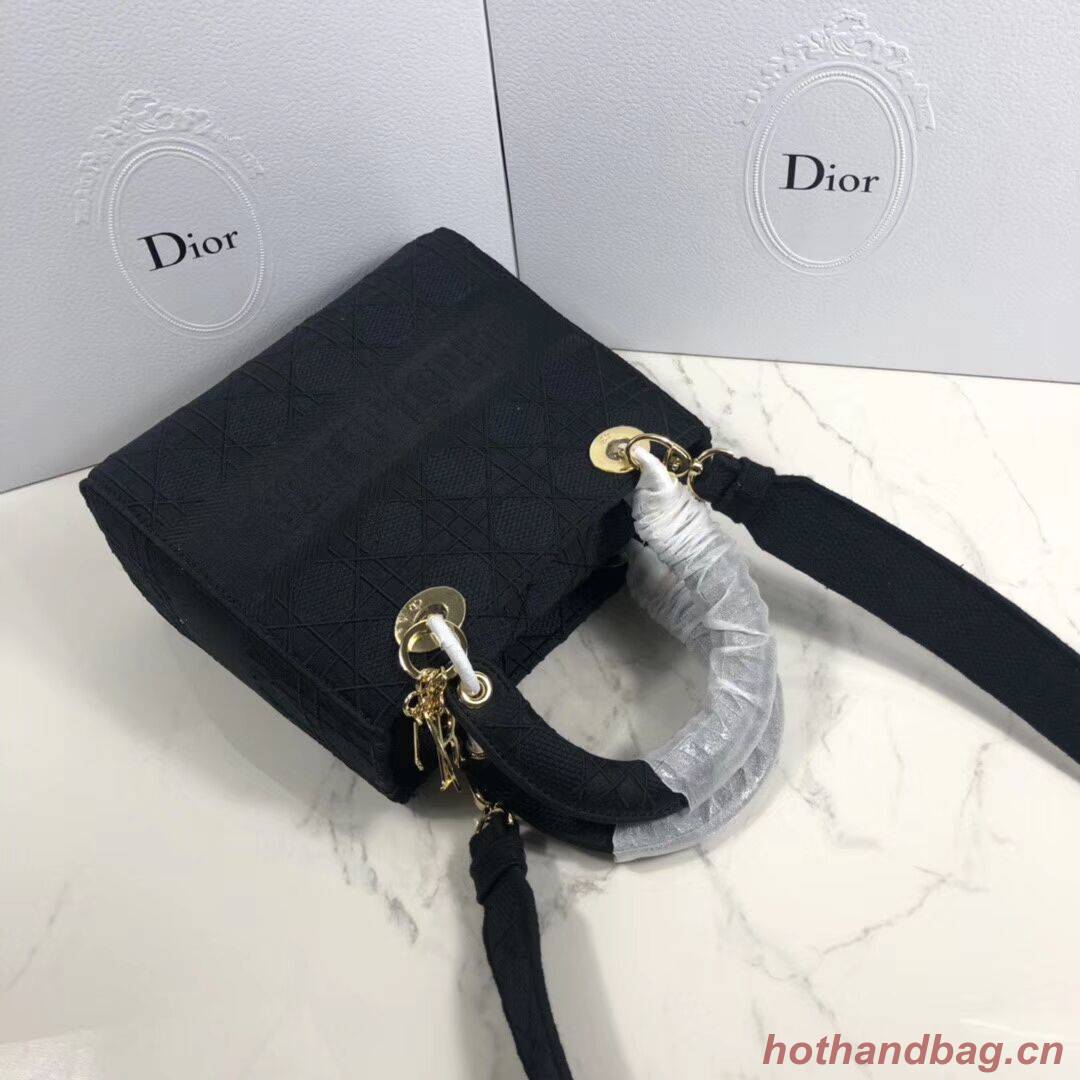 LADY DIOR TOTE BAG IN EMBROIDERED CANVAS C4532 black