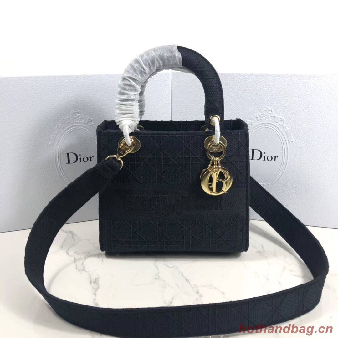 LADY DIOR TOTE BAG IN EMBROIDERED CANVAS C4532 black