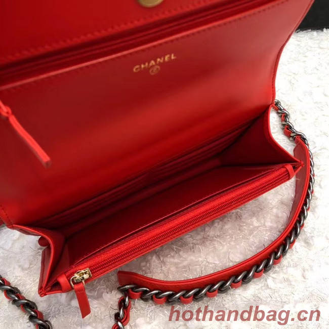 Chanel 19 Classic Sheepskin Leather Chain Wallet AP0957 orange Red & Gold-Tone Metal
