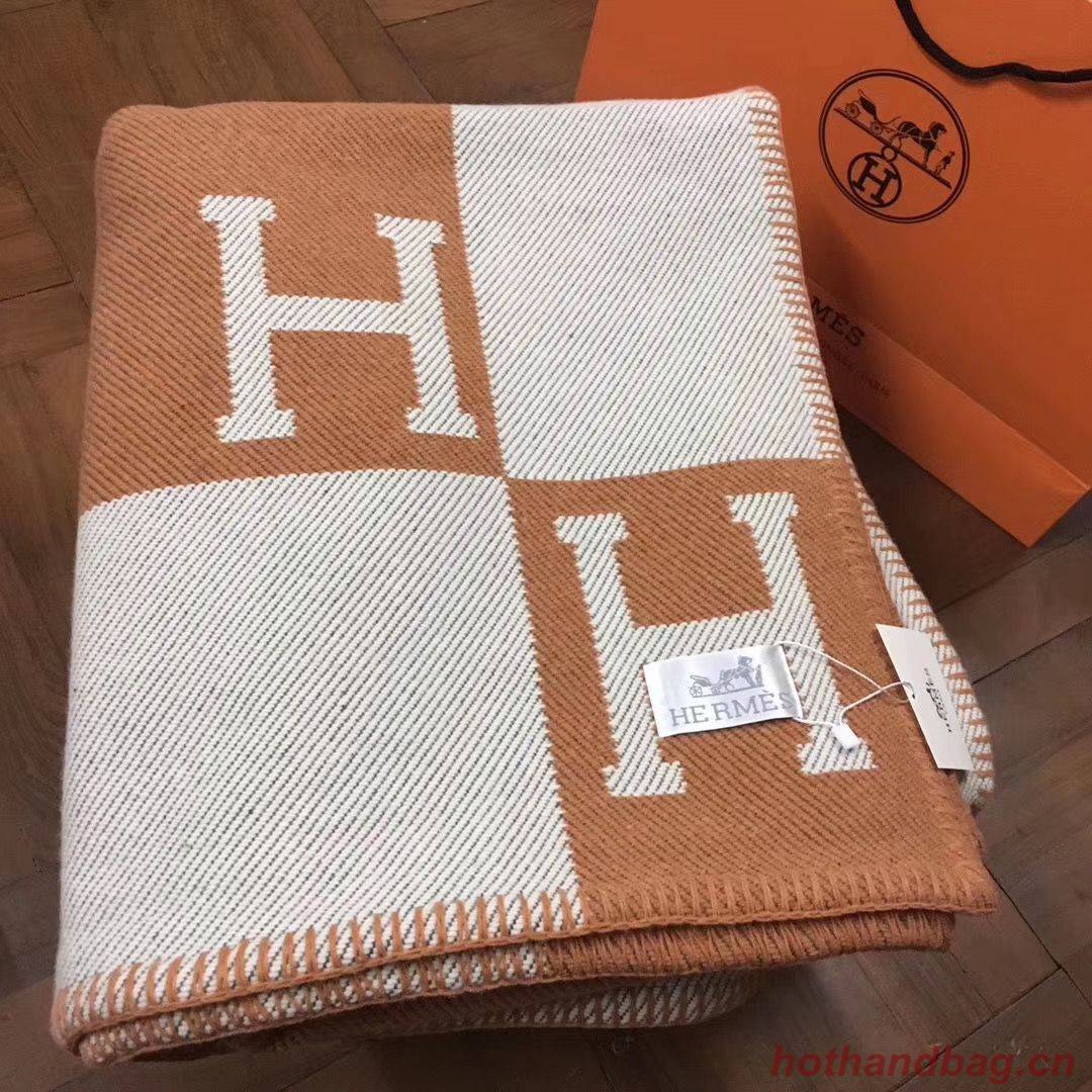Hermes Lambswool & Cashmere Shawl & Blanket 71152 Orange