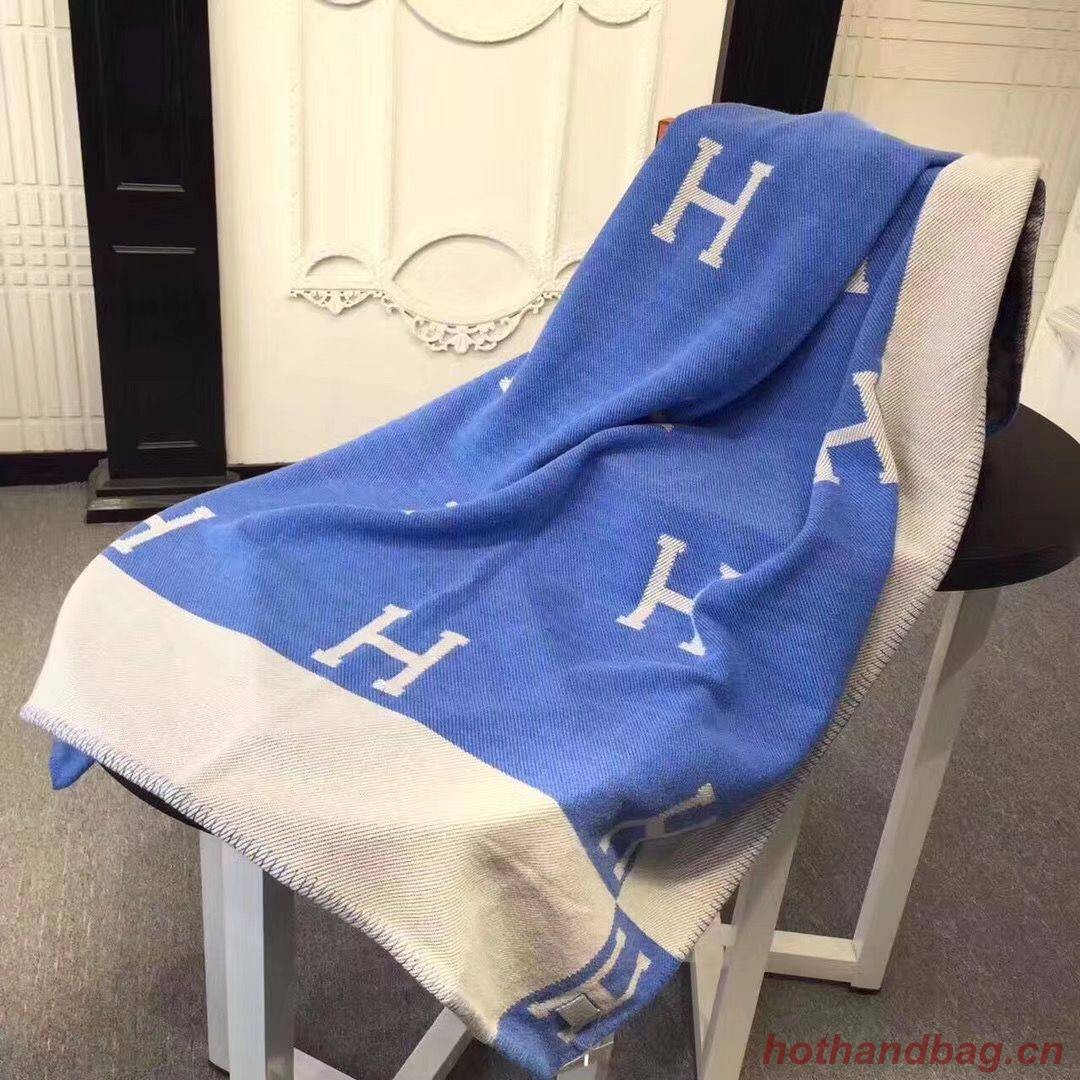 Hermes Lambswool & Cashmere Shawl & Blanket 71155 Blue