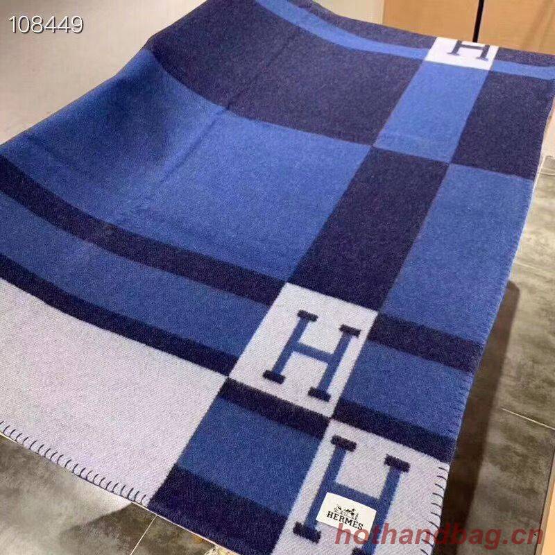 Hermes Lambswool & Cashmere Shawl & Blanket 71152 Navy