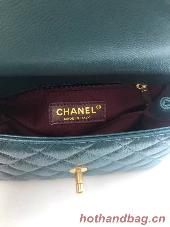 Chanel Small Flap Bag with Red Top Handle A92990 blue