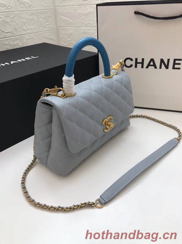 Chanel Small Flap Bag with Top Handle A92990 light blue
